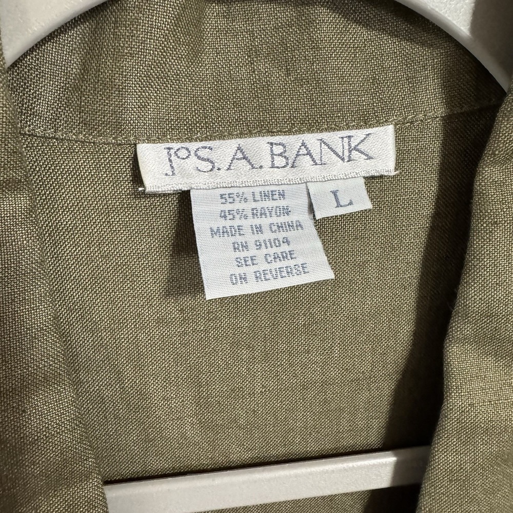 Linen Blend Button Down Sleeveless Olive Shirt - Picture 5 of 10